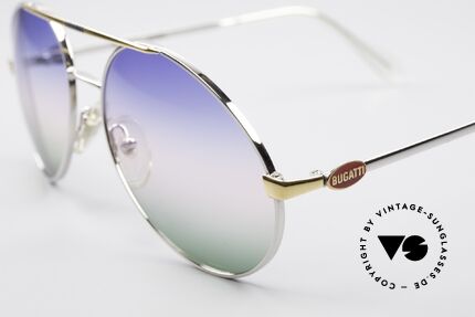 Bugatti 65982 Rare Vintage 80's Sunglasses, silver finish with tricolored gradient lenses!, Made for Men