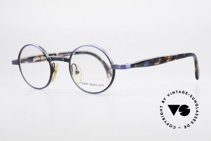Alain Mikli 1218 / 3218 Round Designer Glasses 90's, interesting frame finish: bluish-gray brushed metal, Made for Men and Women