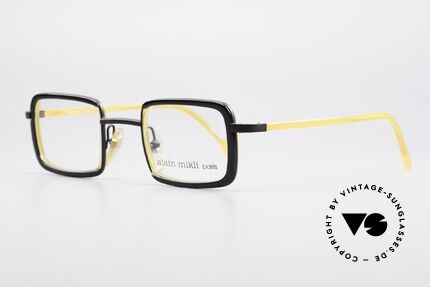 Alain Mikli 1153 / 1168 Square Designer Frame 90's, black frame front & honey-yellow colored inlays, Made for Men and Women