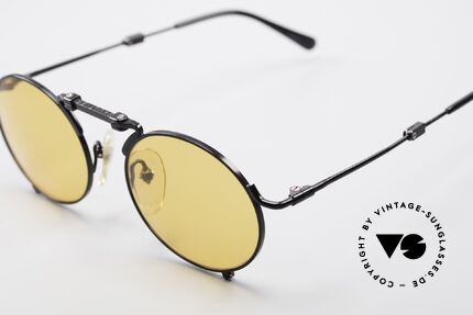 Jean Paul Gaultier 56-9171 90's Vintage Folding Sunglasses, black frame with ORANGE sun lenses (100% UV), Made for Men and Women