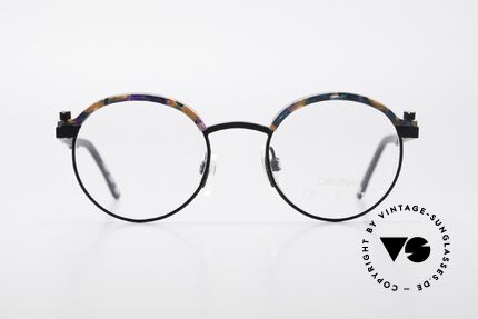 ProDesign Proswitch 4 Round Vintage Panto Glasses, dull black panto metal frame with fancy appliqué, Made for Men and Women