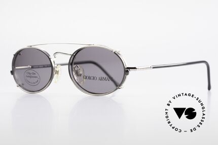 Giorgio Armani 240 Clip On Vintage Designer Frame, silver chrome finish and sunclip in anthracite metallic, Made for Men and Women