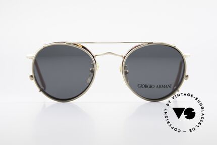 Giorgio Armani 118 Panto Frame With Sun Clip, chestnut brown metal frame & sun clip in matt-gold, Made for Men and Women