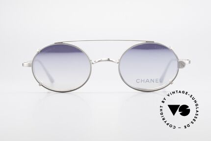 Chanel 2037 Oval Luxury Glasses Clip On, oval vintage frame with practical clip-on; silver finish, Made for Men and Women