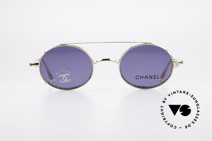 Chanel 2037 Small Luxury Glasses Clip On, oval vintage frame with practical clip-on; gold-plated, Made for Men and Women