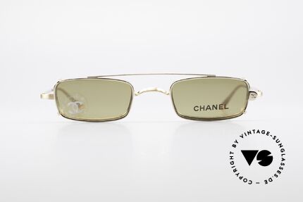 Chanel 2038 Unisex Luxury Glasses Clip On, square vintage frame + practical clip-on; gold-plated, Made for Men and Women