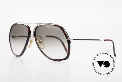 Porsche 5637 Military Style 80's Shades, silver chrome-plated frame with parts in root wood optic, Made for Men