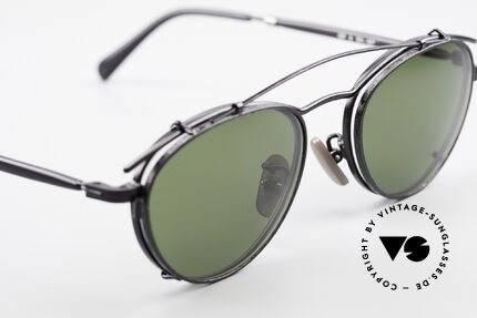 Oliver Peoples 6BKMP Vintage Frame With Clip On, black frame finish & green sun lenses; 100% UV prot., Made for Men and Women
