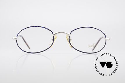 Bugatti 22338 Rare Oval 90's Vintage Specs, interesting frame finish in dark blue / silver metallic, Made for Men and Women