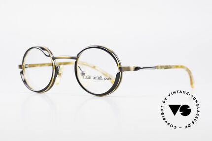 Alain Mikli 2150 / 38025 Round Vintage Designer Frame, with small black sun shields (blinds) around the lenses, Made for Men and Women