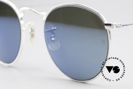 Ray Ban Round Metal 47 Blue Mirrored B&L USA Shades, unworn Bausch&Lomb sunglasses + an old B&L case, Made for Men and Women