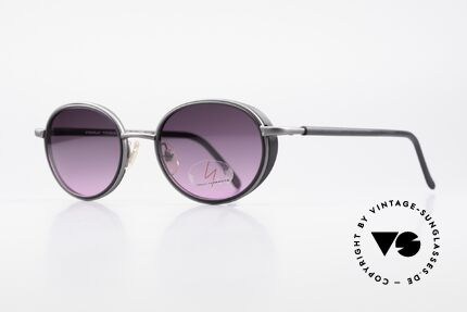 Yohji Yamamoto 51-6201 Side Shields Sunglasses 90's, with small side blinds and gray-pink gradient sun lenses, Made for Women