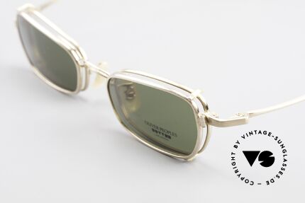 Oliver Peoples OP585 90's Vintage Frame Clip On, GOLD-PLATED frame and sun clip with green lenses, Made for Men and Women