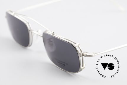 Oliver Peoples OP588 Square Eyeglass-Frame Clip On, unworn; square frame with silver / titanium finish, Made for Men