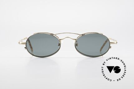 Bugatti 29710 Vintage Glasses with Sun Clip, oval metal glasses with flexible spring hinges, Made for Men