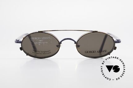 Giorgio Armani 250 Vintage Clip On Designer Frame, oval frame in dark blue with Clip-On in chestnut-brown, Made for Men and Women