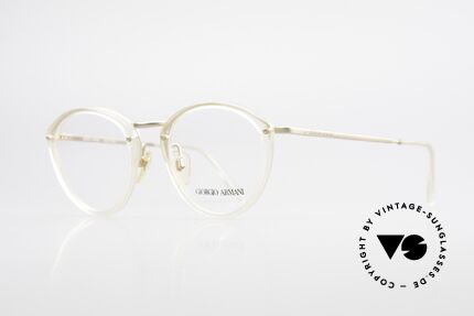 Giorgio Armani 354 80s Designer Glasses Vintage, translucent frame front with dulled gold metal parts, Made for Men and Women