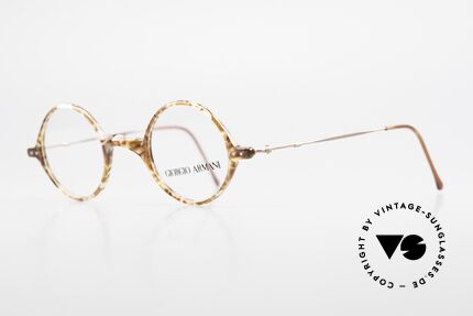 Giorgio Armani 365 Small Round Eyeglasses 90's, amber frame front with thin wire temples; bronze finish, Made for Men and Women