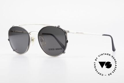 Giorgio Armani 163 Clip On 132 Panto Eyeglasses, 163 frame (dull silver) + mod. 132 clip (antique gray), Made for Men