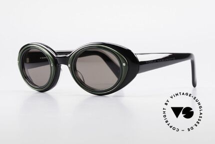 Yohji Yamamoto 52-7001 Kurt Cobrain Style Sunglasses, black plastic frame with dark green ornamental cover, Made for Men and Women
