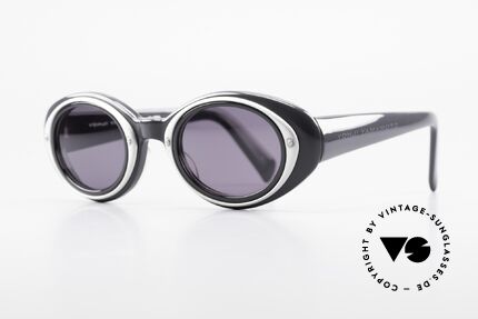 Yohji Yamamoto 52-7001 Sunglasses Kurt Cobrain Style, dark gray plastic frame with silver ornamental cover, Made for Men and Women