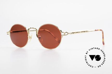 Jean Paul Gaultier 57-3175 Gold Plated Round Sunglasses, high contrast between 3D red lenses & golden finish, Made for Men and Women