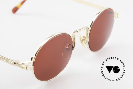 Jean Paul Gaultier 57-3175 Gold Plated Round Sunglasses, NO retro eyewear; a rare ORIGINAL with gaudy lenses, Made for Men and Women