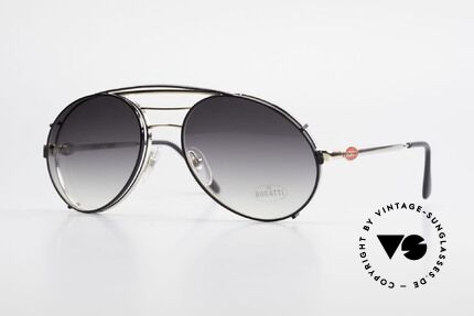 Bugatti 65536 Vintage Glasses with Sun Clip, classic Bugatti sunglasses from app. 1985/86, Made for Men