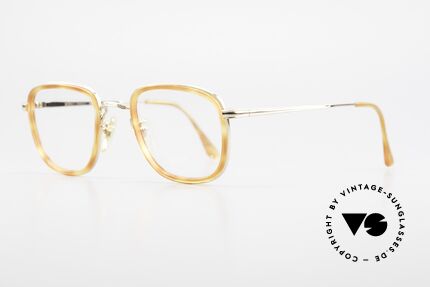 Giorgio Armani 102 Square Vintage Eyeglasses 90's, GOLD-PLATED frame with light tortoise plastic rings, Made for Men and Women