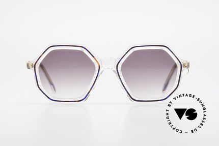 Sonia Rykiel SR46 756 Octagonal 70's Sunglasses, a true rarity, clear frame with blue & red + golden Ring, Made for Women