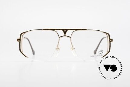 MCM München 5 Titanium Glasses Gold Plated, pure TITANIUM; gold-plated and root-wood appliqué, Made for Men