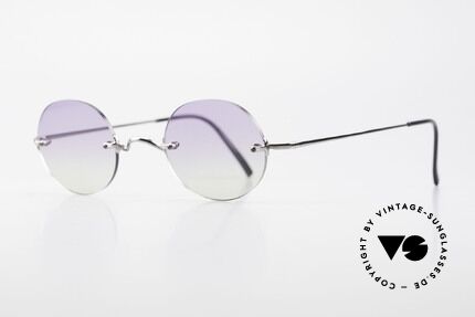 Freudenhaus Flemming Round Rimless Sunglasses, silver/chrome metal components are made in Japan, Made for Men and Women