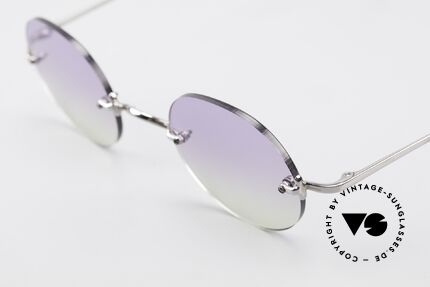 Freudenhaus Flemming Round Rimless Sunglasses, bicolored gradient sun lenses (from purple to green), Made for Men and Women