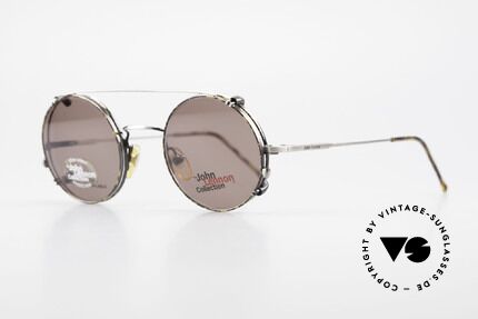 John Lennon - You Are Here Round Glasses With Clip On, small round sunglasses; brushed metal + CLIP ON, Made for Men and Women