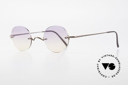Freudenhaus Flemming Rimless Sunglasses Round, bronze-brown metal components are made in Japan, Made for Men and Women