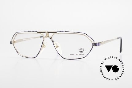 MCM München 13 Titanium Frame Blue Patterned, old designer eyeglasses by MCM from the early 1990's, Made for Men and Women