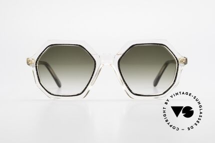 Sonia Rykiel SR46 727 70's Octagonal Sunglasses, a true rarity, clear frame with gold&black + golden Ring, Made for Women