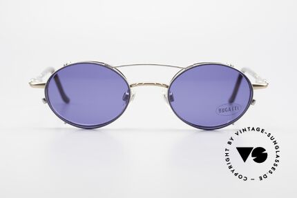Bugatti 31239 Vintage Glasses with Clip On, oval metal glasses with flexible spring hinges, Made for Men