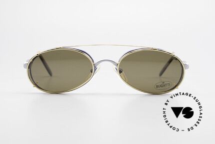 Bugatti 14164 Blue Frame With Golden Clip, oval metal glasses with flexible spring hinges, Made for Men