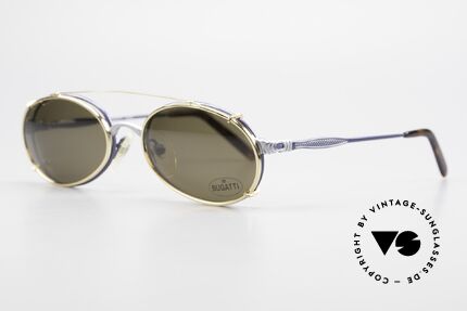 Bugatti 14164 Blue Frame With Golden Clip, eyeglass-frame with practical clip (sun lenses), Made for Men