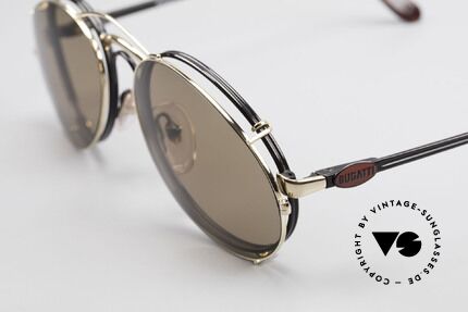 Bugatti 03326 Men's 80's Eyeglasses Clip On, very noble: black frame, red Bugatti logo, golden clip, Made for Men
