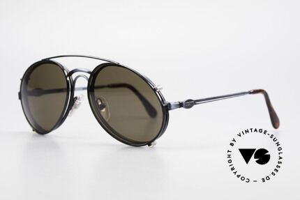 Bugatti 03328 Men's 80's Sunglasses Clip On, "antique blue" frame with black clip-on; very dressy!, Made for Men
