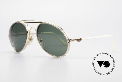 Bugatti 65987 Gold Plated Frame Clip On, sun clip with green sun lenses (100% UV prot.), Made for Men