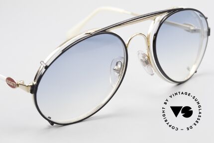 Bugatti 65987 Vintage Frame With Clip On, BLACK sun clip with BLUE-gradient sun lenses, Made for Men