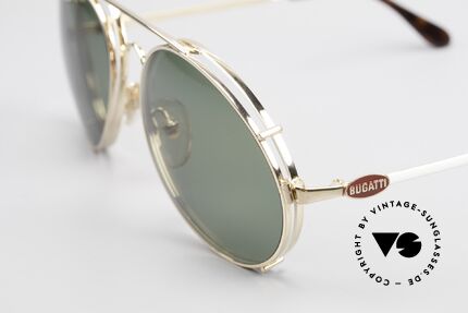 Bugatti 65987 80's Vintage Frame Clip On, gold-plated / white frame + red logos, size 56, Made for Men