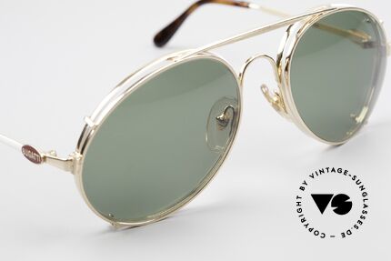 Bugatti 65987 80's Vintage Frame Clip On, sun clip with green sun lenses (100% UV prot.), Made for Men