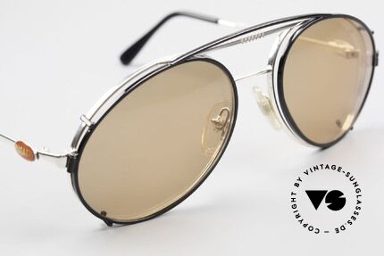 Bugatti 65996 Vintage Frame With Clip On, BLACK clip-on with brown sun lenses (100% UV), Made for Men