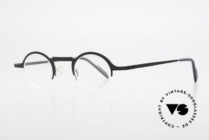 Theo Belgium Triptrio Round Designer Eyeglasses, round frame design; semi rimless, dulled black finish, Made for Men and Women
