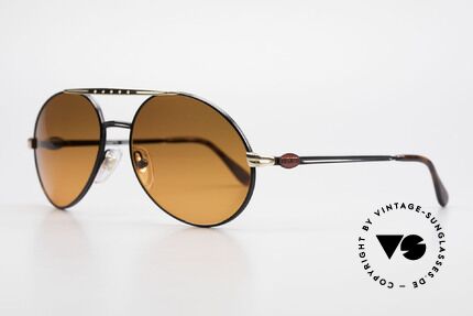 Bugatti 02927 Sunset Sun Lenses 80's Rarity, high-end frame finish in black & gold with red logos, Made for Men