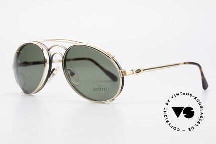 Bugatti 07823 Old 80's Glasses With Clip On, with flexible spring hinges (1. class wearing comfort), Made for Men